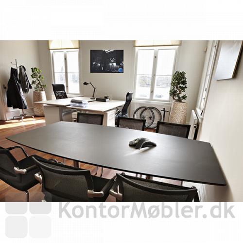 Delta mødebord i sort linoleum med seks Skin-stole