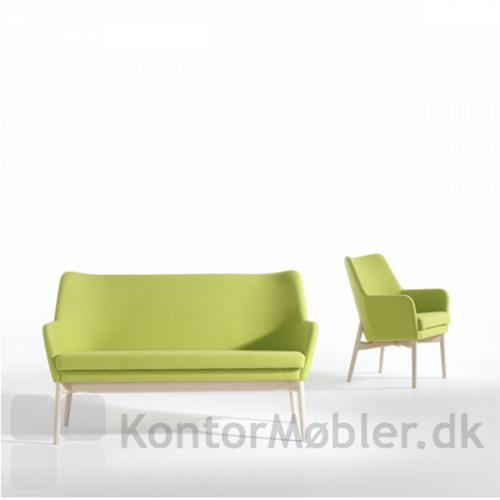 Uni sofa og stol i grøn med ben i bøg