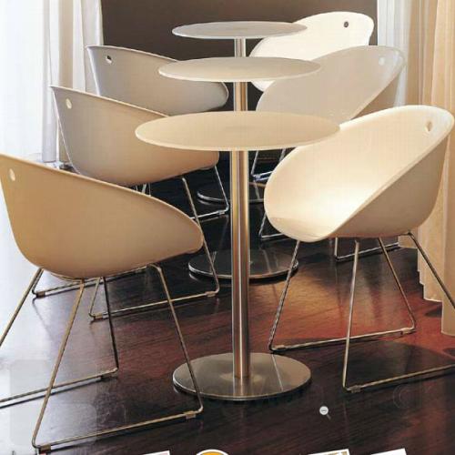 Cafébord med Inox søjle i krom og hvid bordplade