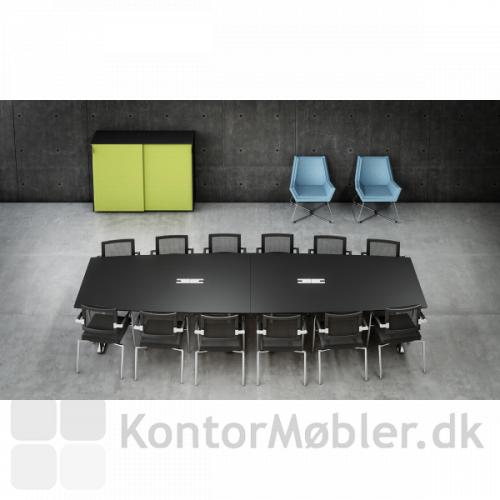 To-delt Delta konferencebord i sort linoleum med Skin stole