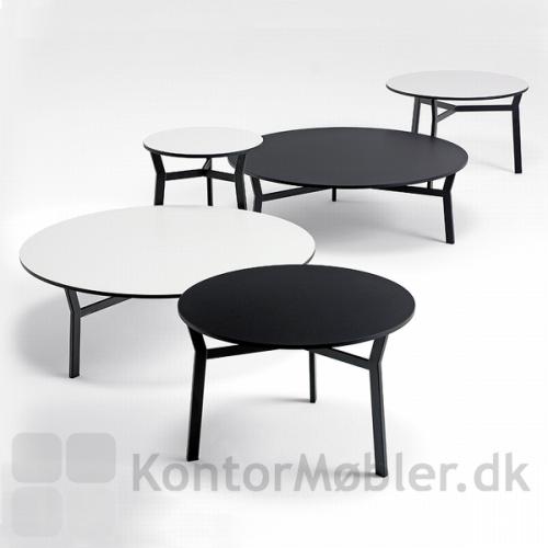 Sputnik bordet kan mixes i størrelser og farver feks. som her i hvid og sort