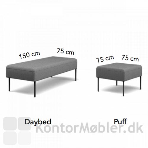 Four Us daybed og puf med mål - højde 45 cm