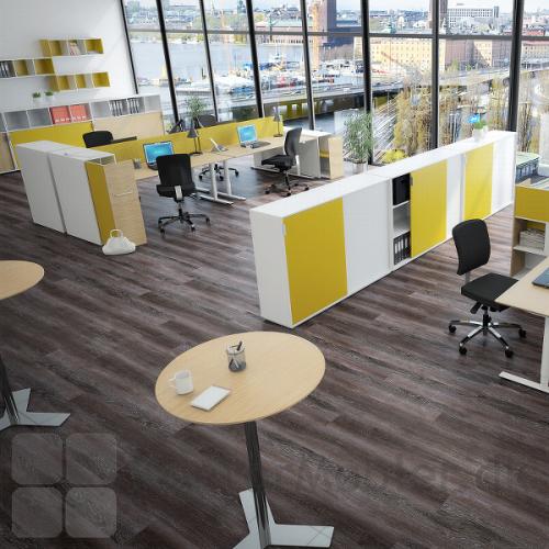 Brug Deltas runde mødeborde i kontorindretningen, bordene giver god kontrast til de lige linjer og tilfører kontoret en ekstra funktion