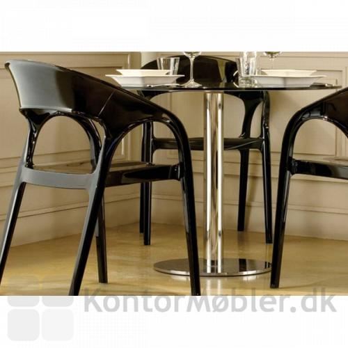 Cafébord med sort glasplade og Inox søjle