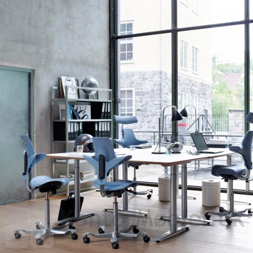 Indret bådet et super flot kontormiljø, og med  stolens flotte og ergonomiske design opfordrer den til en varieret arbejdsstilling og Capisco 8106 kan med de mange sidde indstillinger tilpasses til enhver bruger.