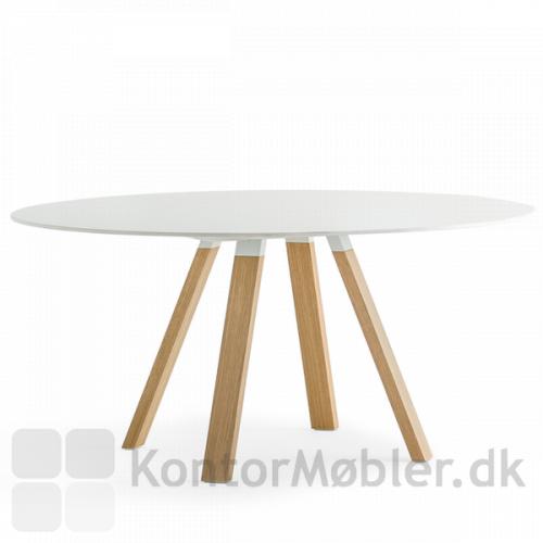 ARKI mødebord med hvid rund bordplade og ben i eg