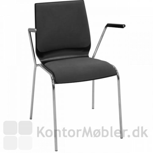 Spela lamineret træskal stol med grå brikpolstring på sæde og ryg