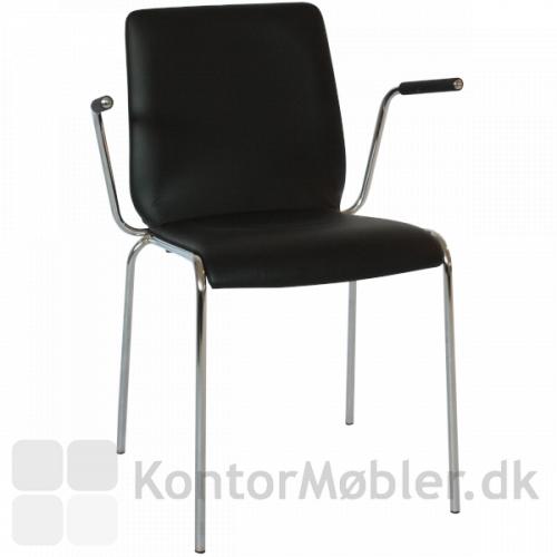 Spela lamineret træskal stol med sort læder fuldpolstring, gør Spela til en eksklusiv mødestol.