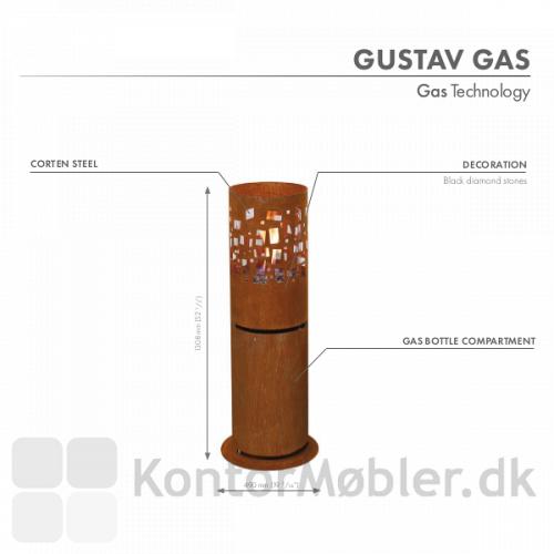 Gustav udendørs gaspejs - mål og materiale