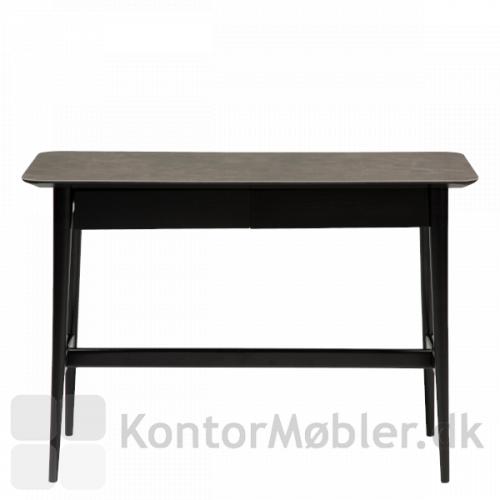 Passo konsol bord med sorte ben i træ og grå keramisk bordplade