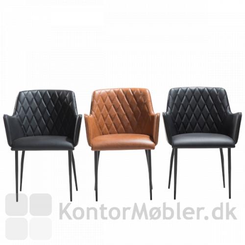 Rombo restaurantstol i kunstlæder fra Dan-Form. Fåes i 4 farver, sort, grå, lysebrun og grøn. 