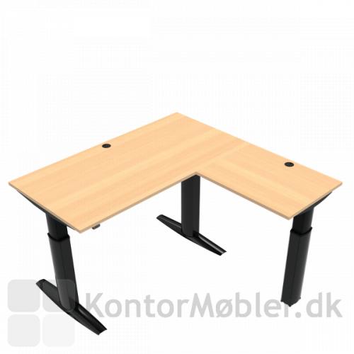 Conset 501-23 hæve sænke bord m. sidebord. Bordstørrelse 160x80 cm sidebord 80x60 cm