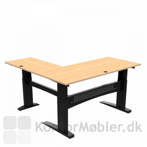 Conset 501-11 hæve sænke bord m. sidebord. Bordstørrelse 180x80 cm sidebord 100x60 cm