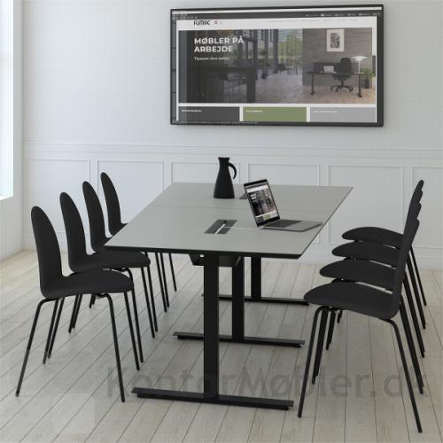 Videokonference bord med 2 bordplader, dobbelt kabelklap og sort kabelbakke