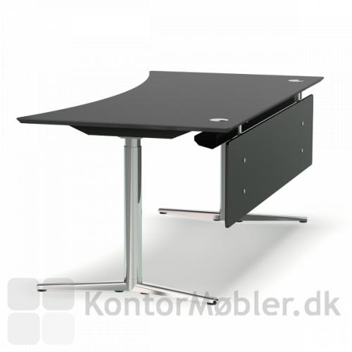 Switch Design hæve sænke bord med forntpanel. Bordplade og front i sort, med stel i krom