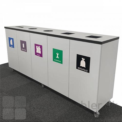 Affaldssorteringsskab med 5 moduler kan special bestilles. Kontakt os for yderligere information og priser