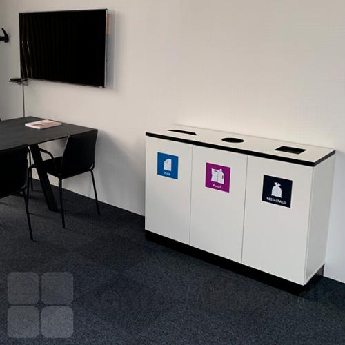 Affaldssorteringsskabet med 3 moduler gør det nemt at sortere på kontoret eller mødelokalet