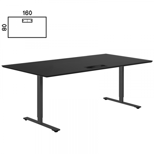 Delta hæve sænke bord 160x80 sort nanolaminat med sort dobbelklap