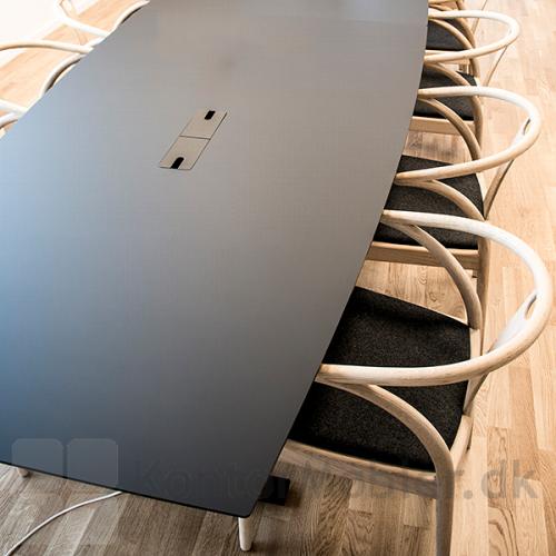 XL konferencebord 2-delt tøndeformet i sort linoleum