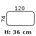 120x74 cm højde 36 cm (4014,-)