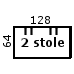 Bordplade str 128x64 cm - 2 stoleophæng (196,-) (2 x stoleophæng)