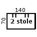 Bordplade str 140x70 cm - 2 stoleophæng (196,-) (2 x stoleophæng)