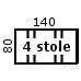 Bordplade str 140x80 cm - 4 stoleophæng (584,-) (4 x stoleophæng)