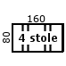 Bordplade str 160x80 cm - 4 stoleophæng (584,-) (4 x stoleophæng)