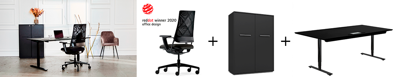 Kontor inventar møbelpakke Connex2 Delta hæve sænkebord sort linoleum Delta Opbevaring skab låger H110cm Connex2 kontorstol kontor indretning